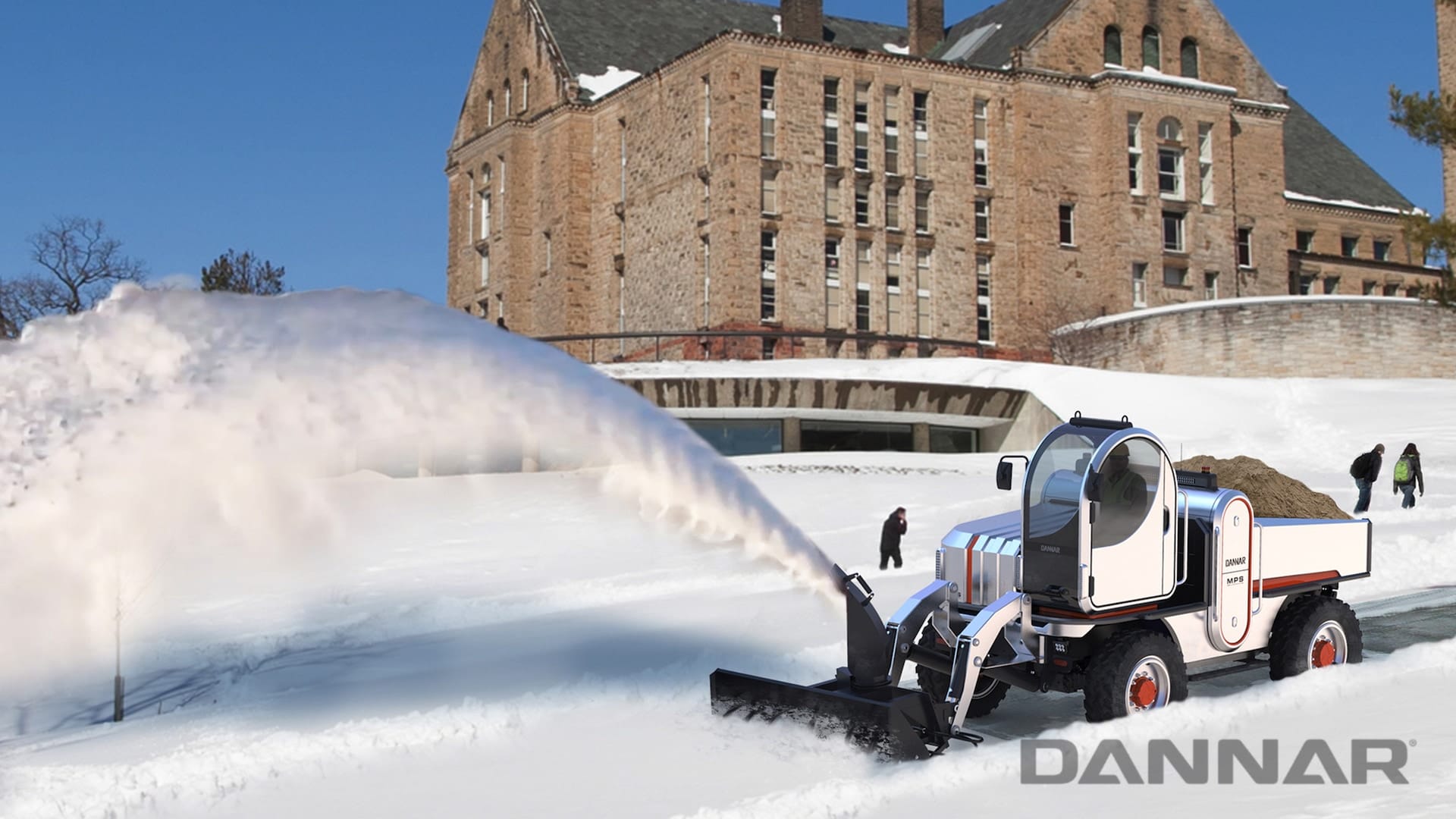 DANNAR 400 supporting vital infrastructure by clearing snow on a college campus